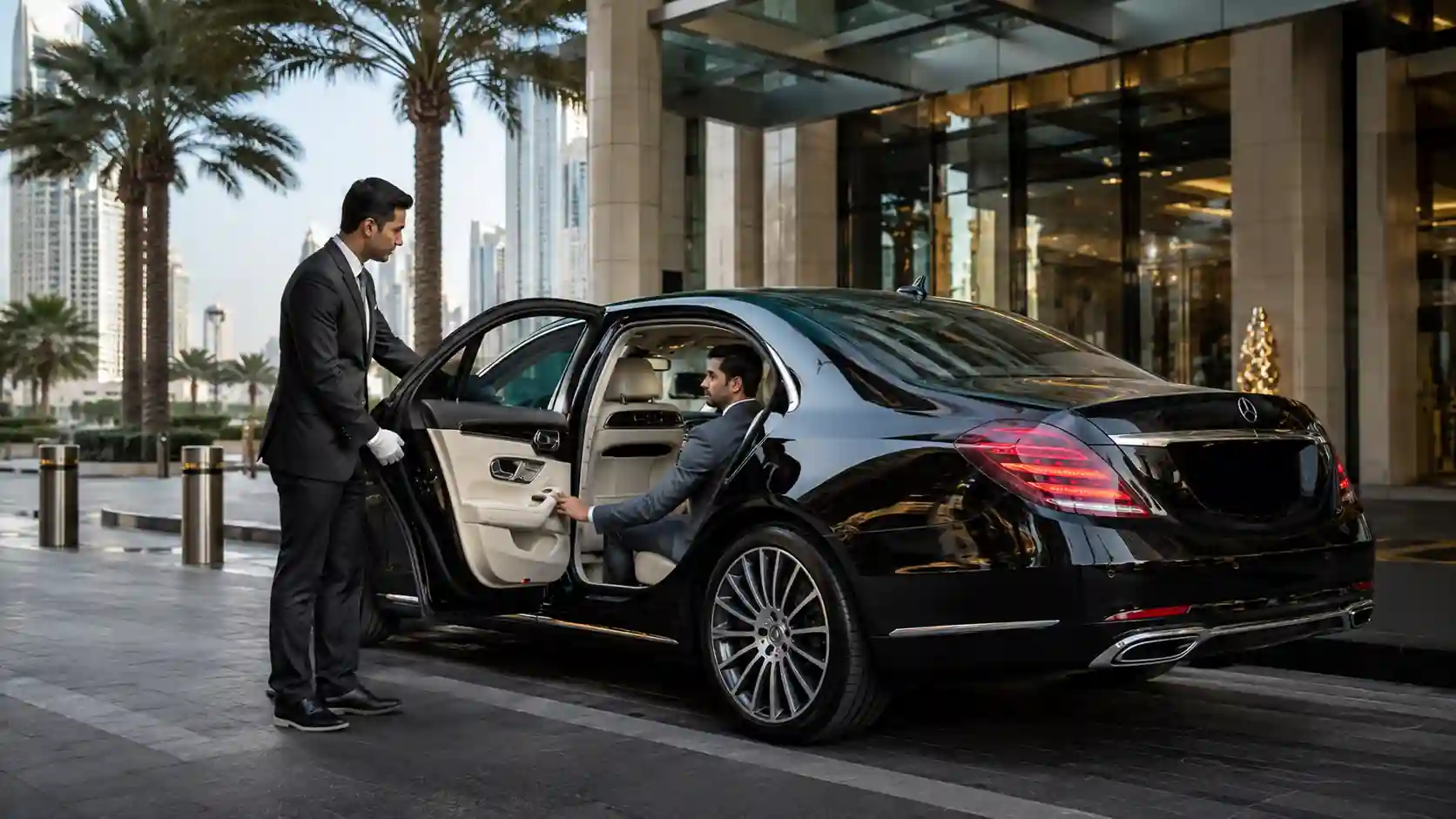 Relaxing in a premium chauffeur service during an airport transfer